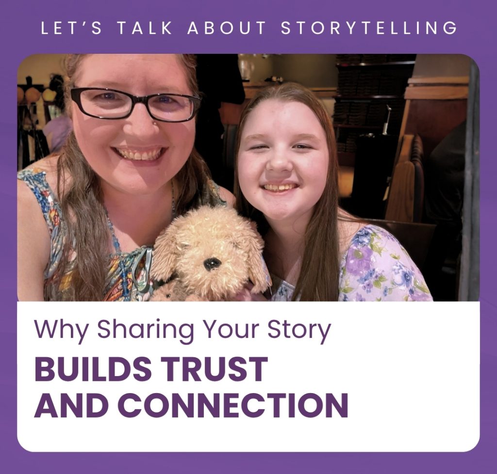 Mother and daughter smiling together while holding a puppy, representing connection and personal storytelling
